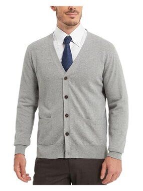 Mens Cotton Cardigan V Neck Button Down Sweater Knit Pockets Casual
